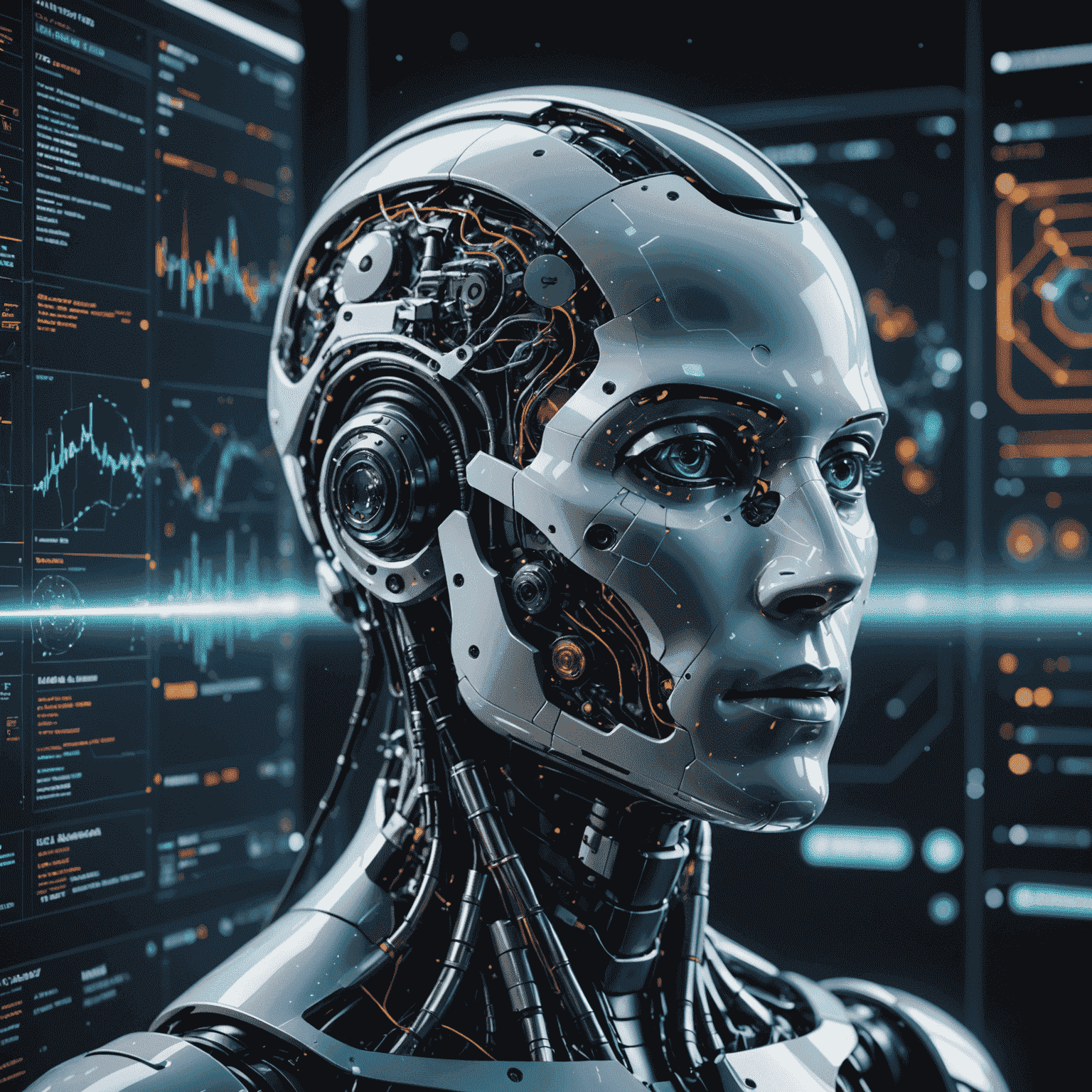 AIアルゴリズムがリアルタイムで複雑なデータを分析し、ポートフォリオを最適化している様子を示す未来的なビジュアライゼーション